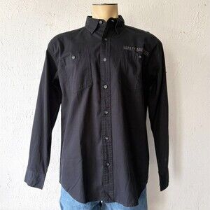 Harley-Davidson Black Button Front Shirt Men’s Medium Logo Embroidery